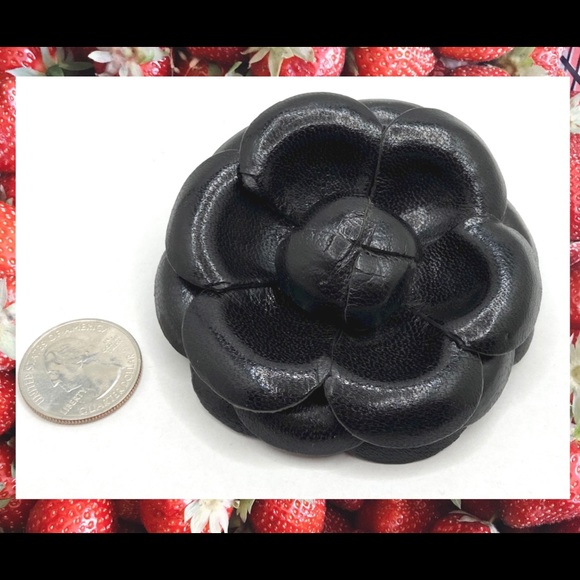 CHANEL Jewelry - Vintage Chanel Camellia Black Leather Brooch